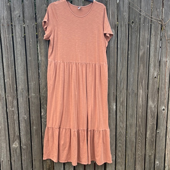 Old Navy Dresses & Skirts - Old Navy XXL Tall Dress Maxi Tee Shirt Stretch Tiered Comfort Short Sleeve Brown